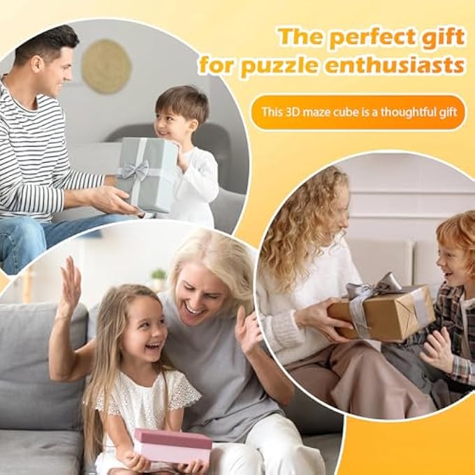 3D MAZE WITH MARBLE, CUBE PUZZLE MAZE, ANTI STRESS EDUCATIONAL GAME FOR DEVELOPING LOGICAL THINKING AND CONCENTRATION, SUITABLE FOR ADULTS AND TEENAGERS, CHRISTMAS GIFT (A) - Image 4